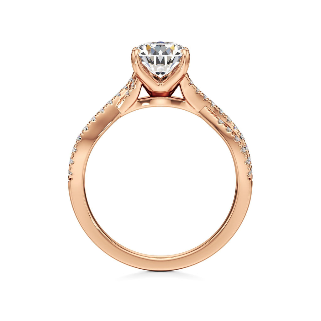 2ct Infinity Ring, IGI Certified Lab Grown Diamond, Twisted Pavé Solitaire 2ct Rose Gold Pear