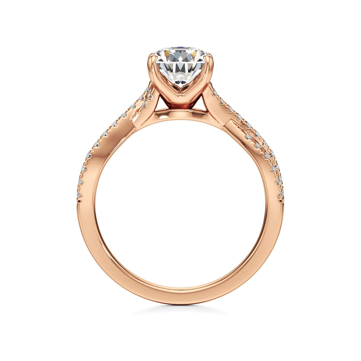 2ct Infinity Ring, IGI Certified Lab Grown Diamond, Twisted Pavé Solitaire 2ct Rose Gold Pear
