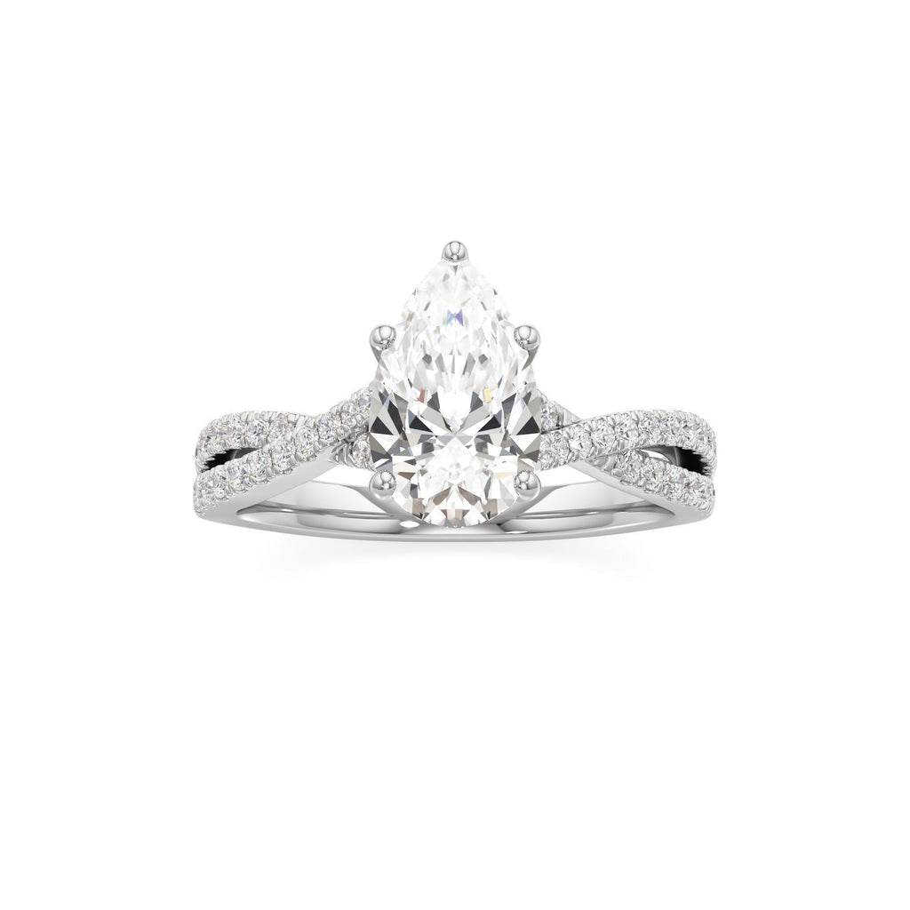 2ct Infinity Ring, IGI Certified Lab Grown Diamond, Twisted Pavé Solitaire 2ct White Gold Pear
