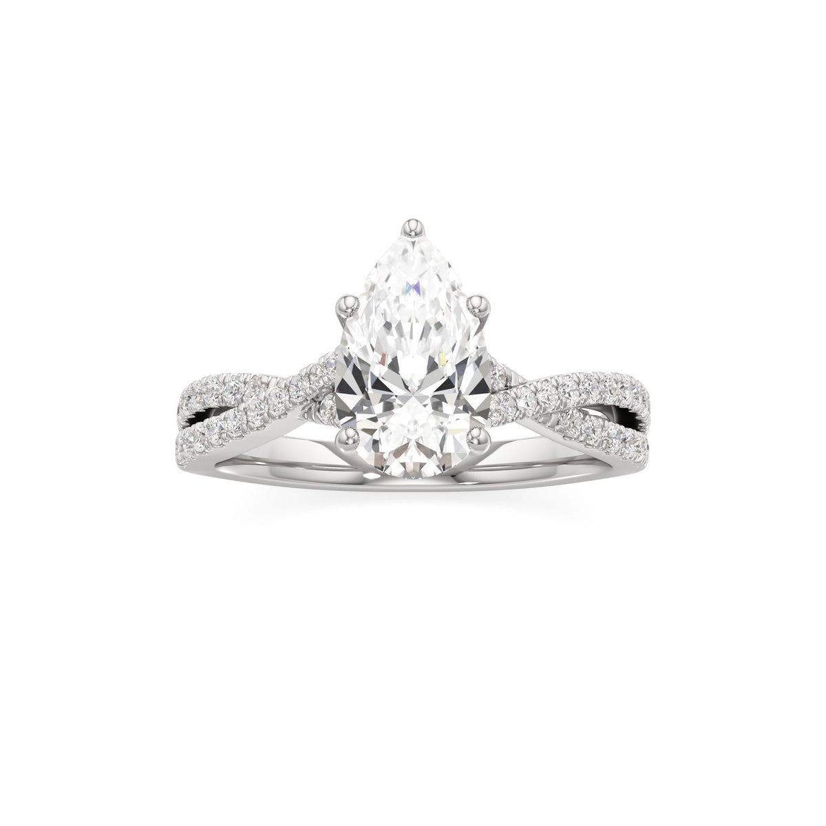2ct Infinity Ring, IGI Certified Lab Grown Diamond, Twisted Pavé Solitaire 2ct White Gold Pear