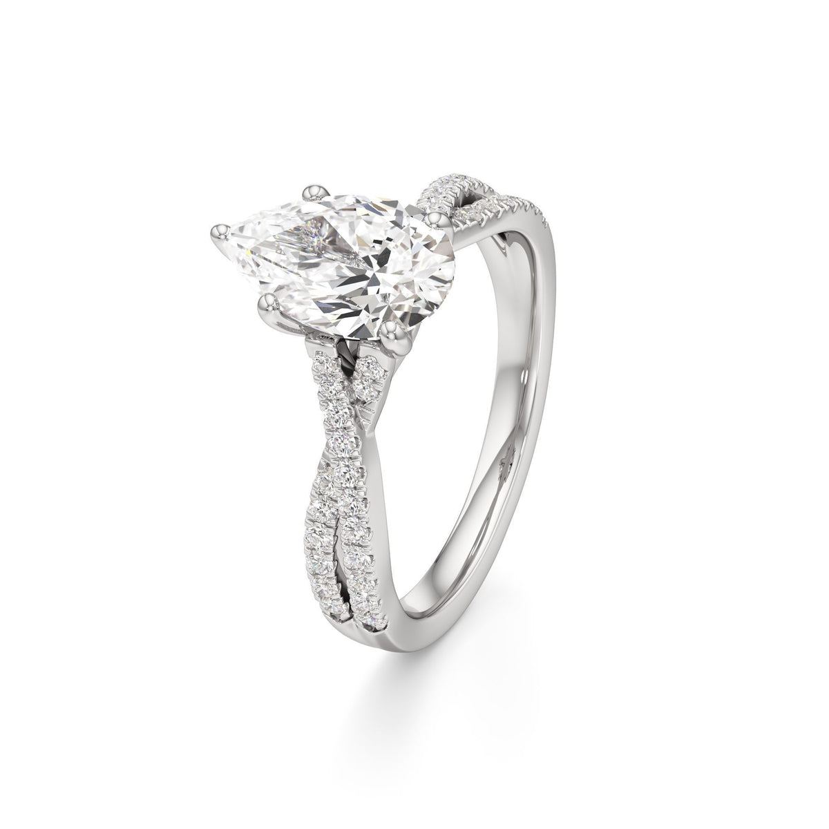 2ct Infinity Ring, IGI Certified Lab Grown Diamond, Twisted Pavé Solitaire 2ct White Gold Pear