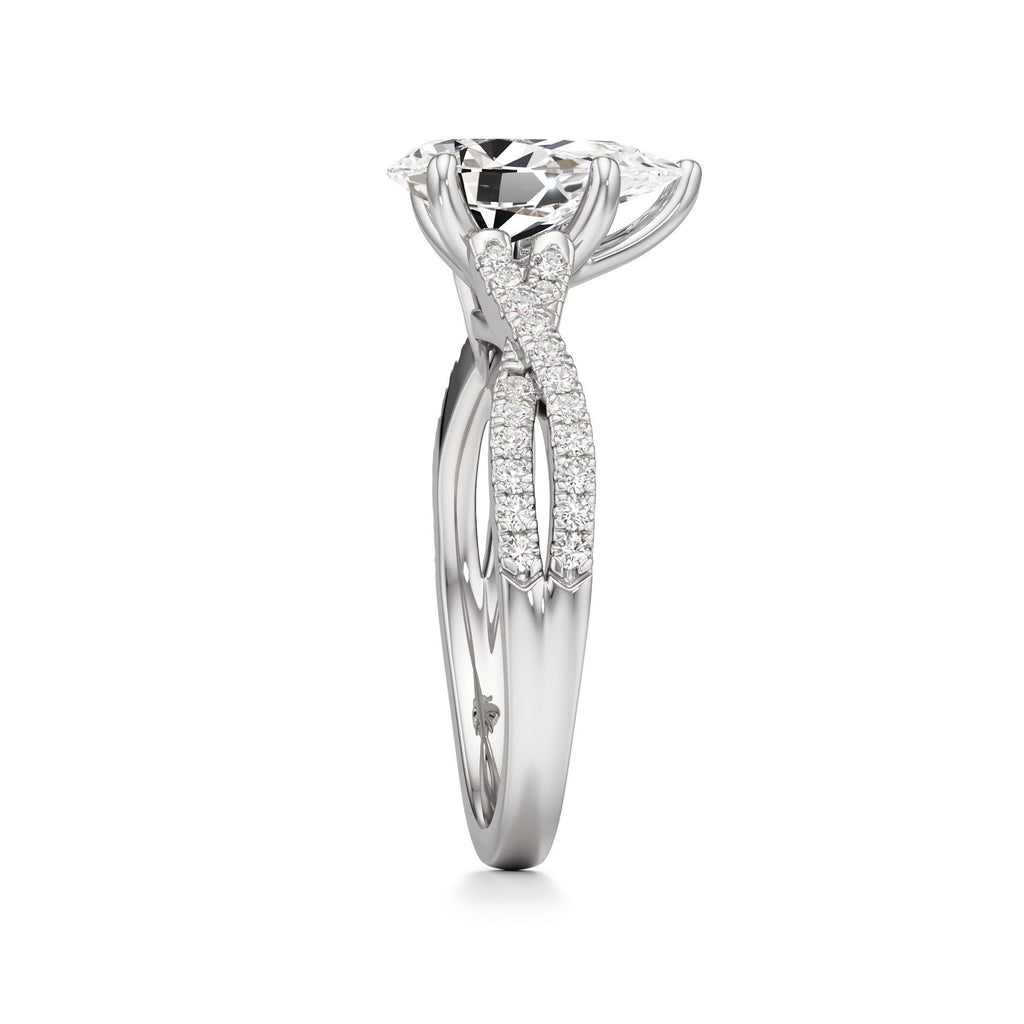 2ct Infinity Ring, IGI Certified Lab Grown Diamond, Twisted Pavé Solitaire 2ct White Gold Pear