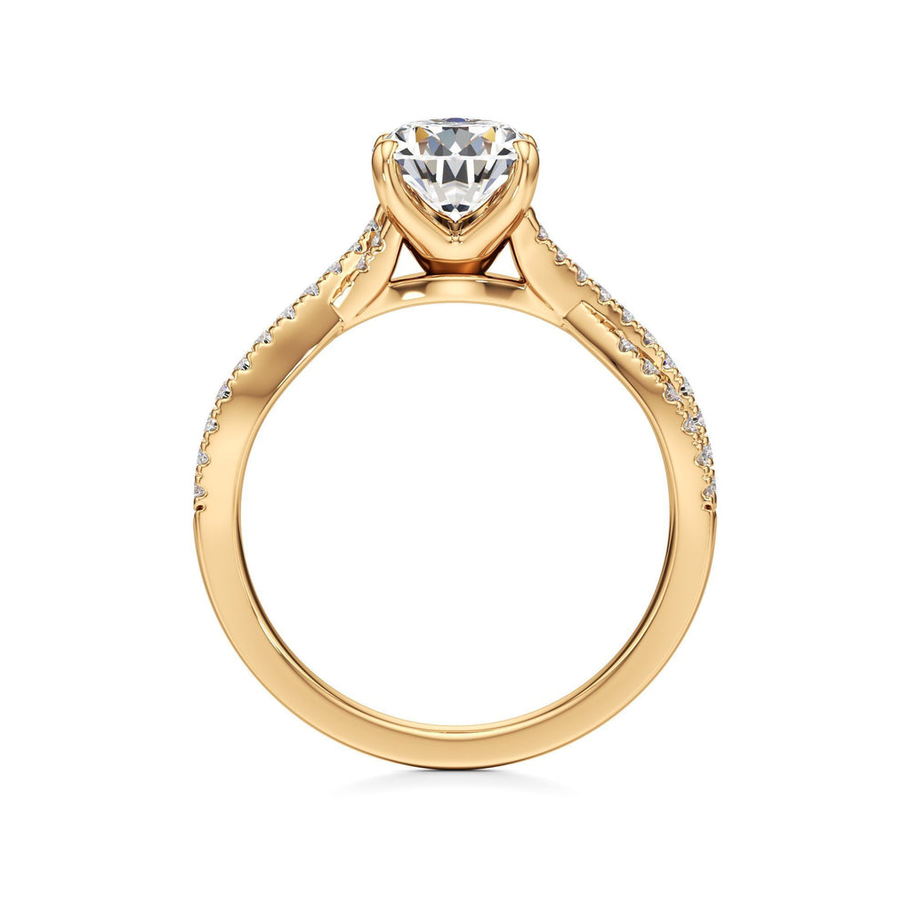 2ct Infinity Ring, IGI Certified Lab Grown Diamond, Twisted Pavé Solitaire 2ct Yellow Gold Pear