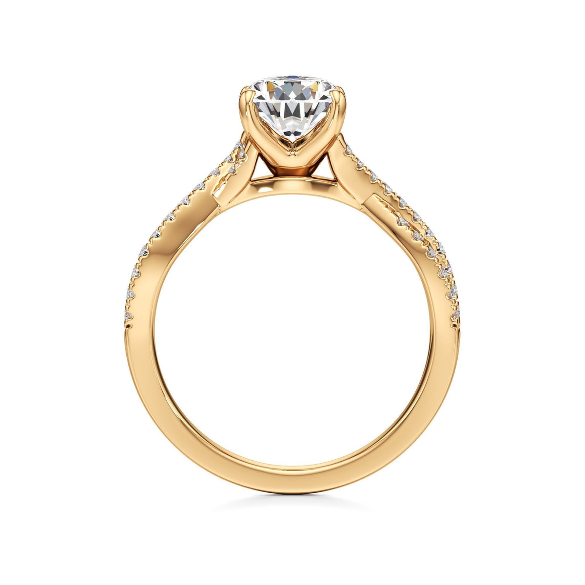 2ct Infinity Ring, IGI Certified Lab Grown Diamond, Twisted Pavé Solitaire 2ct Yellow Gold Pear