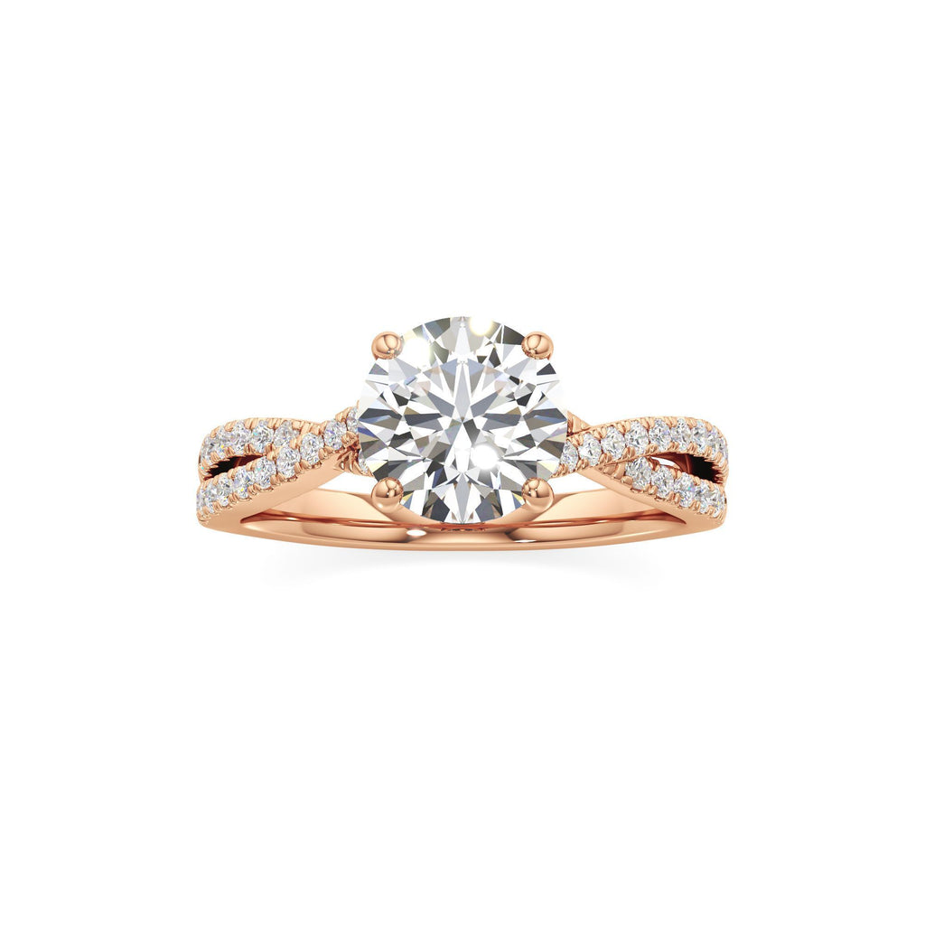 2ct Infinity Ring, IGI Certified Lab Grown Diamond, Twisted Pavé Solitaire 2ct Rose Gold Round