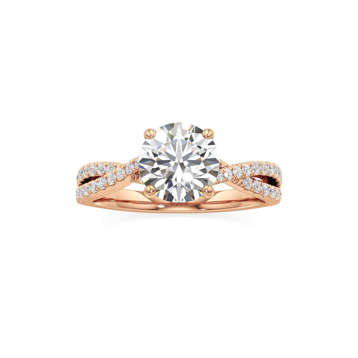 2ct Infinity Ring, IGI Certified Lab Grown Diamond, Twisted Pavé Solitaire 2ct Rose Gold Round