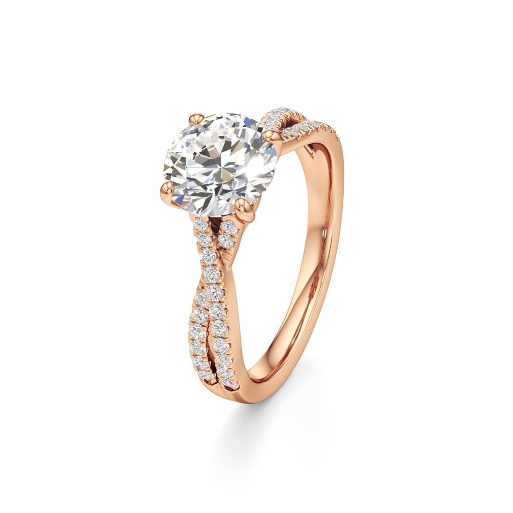 2ct Infinity Ring, IGI Certified Lab Grown Diamond, Twisted Pavé Solitaire 2ct Rose Gold Round