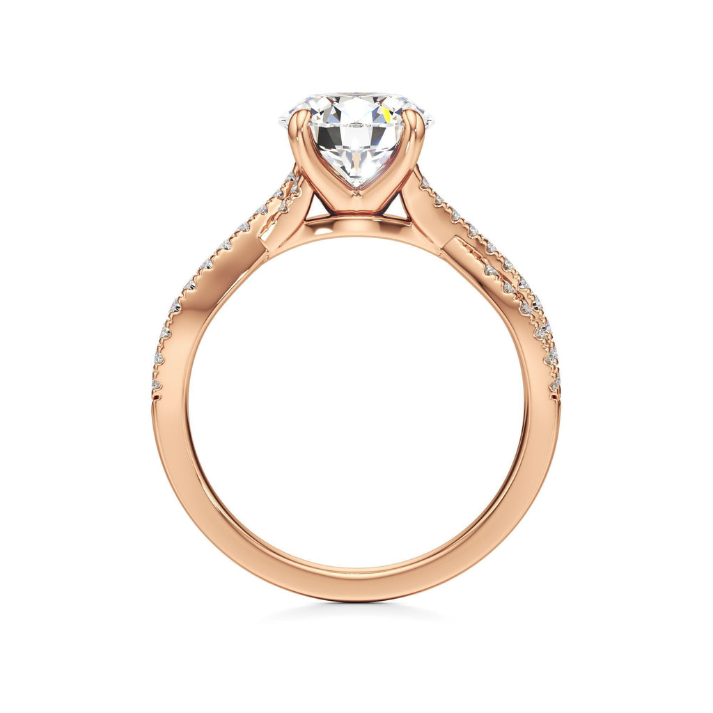 2ct Infinity Ring, IGI Certified Lab Grown Diamond, Twisted Pavé Solitaire 2ct Rose Gold Round