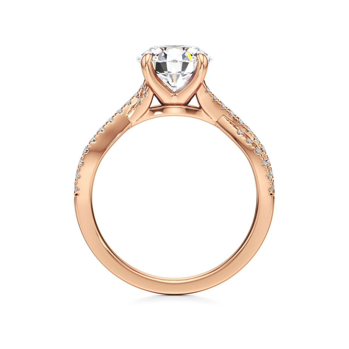 2ct Infinity Ring, IGI Certified Lab Grown Diamond, Twisted Pavé Solitaire 2ct Rose Gold Round