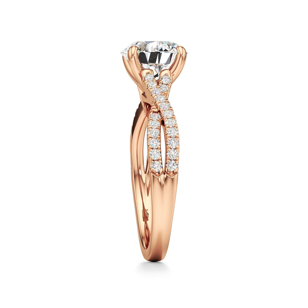 2ct Infinity Ring, IGI Certified Lab Grown Diamond, Twisted Pavé Solitaire 2ct Rose Gold Round