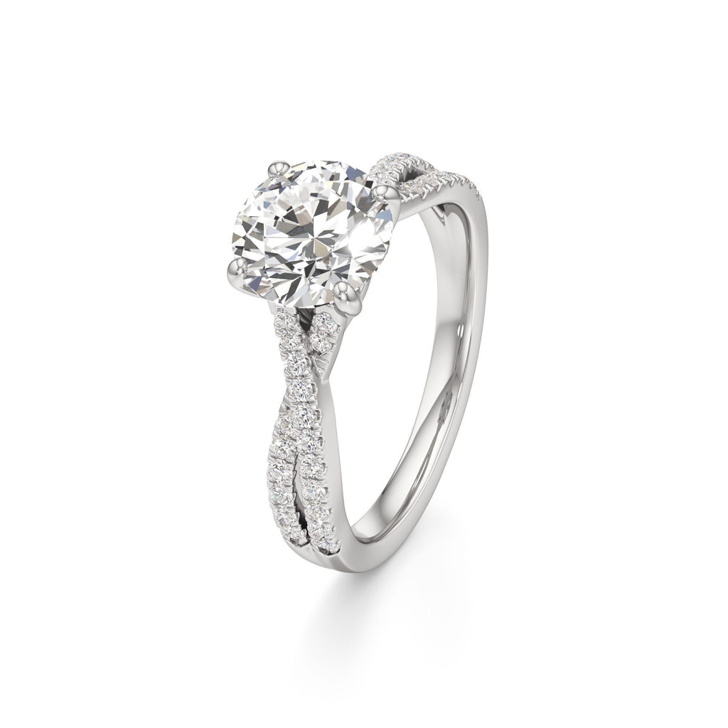 2ct Infinity Ring, IGI Certified Lab Grown Diamond, Twisted Pavé Solitaire 2ct White Gold Round