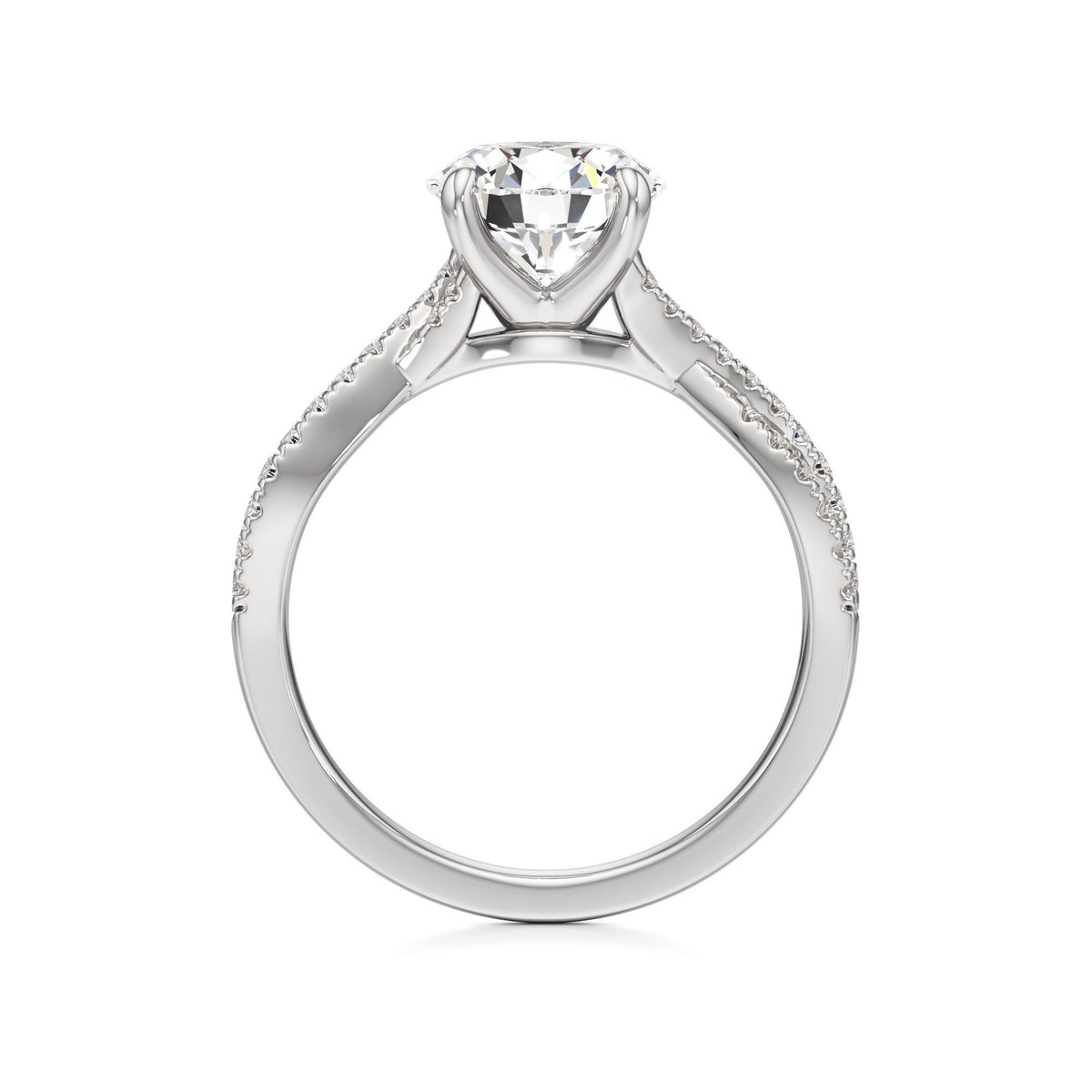 2ct Infinity Ring, IGI Certified Lab Grown Diamond, Twisted Pavé Solitaire 2ct White Gold Round