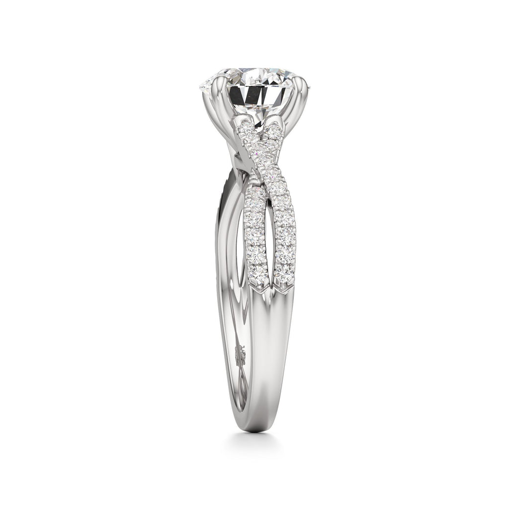 2ct Infinity Ring, IGI Certified Lab Grown Diamond, Twisted Pavé Solitaire 2ct White Gold Round