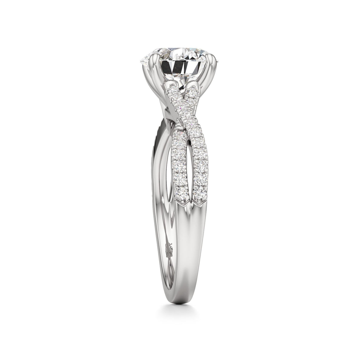 2ct Infinity Ring, IGI Certified Lab Grown Diamond, Twisted Pavé Solitaire 2ct White Gold Round