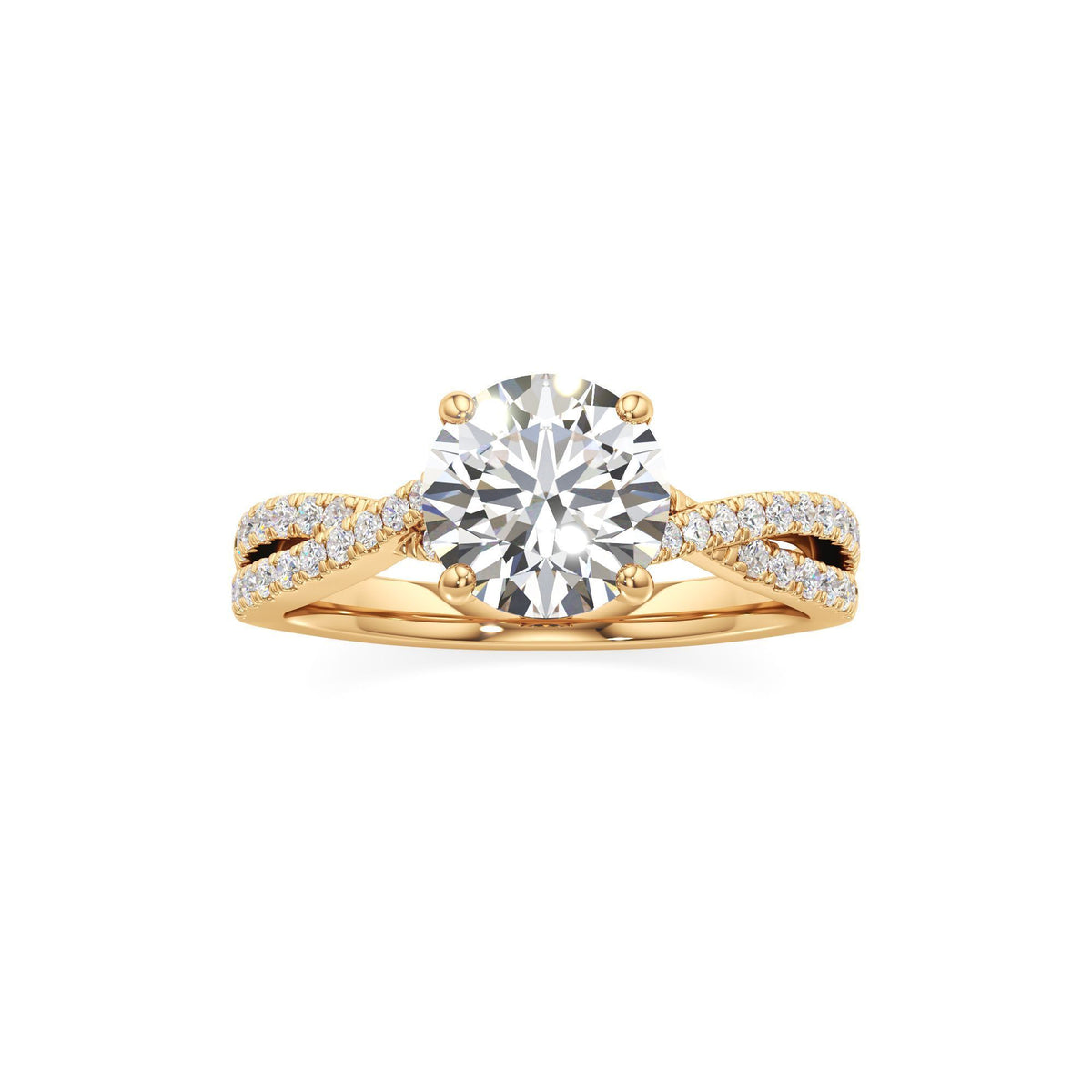 2ct Infinity Ring, IGI Certified Lab Grown Diamond, Twisted Pavé Solitaire 2ct Yellow Gold Round