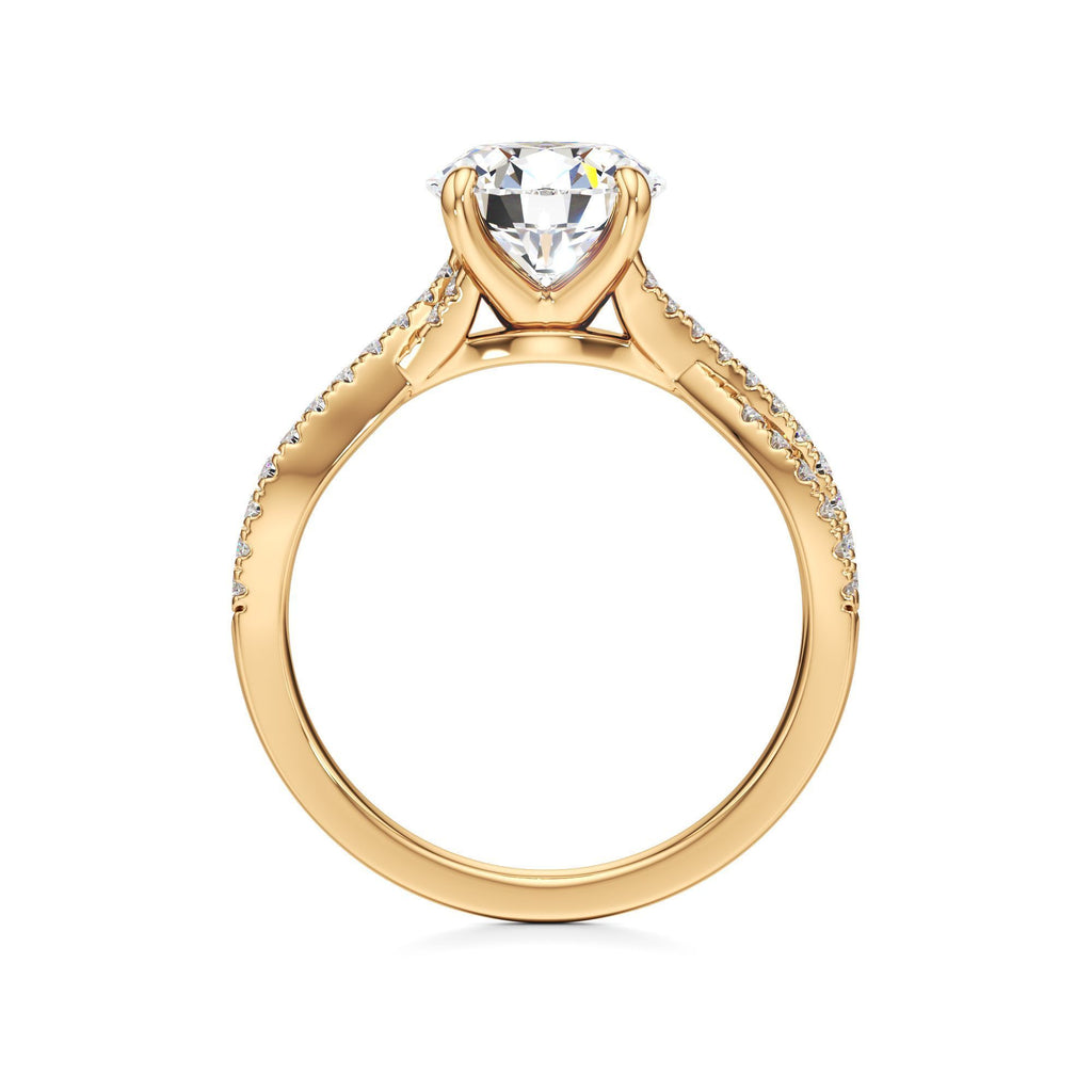 2ct Infinity Ring, IGI Certified Lab Grown Diamond, Twisted Pavé Solitaire 2ct Yellow Gold Round