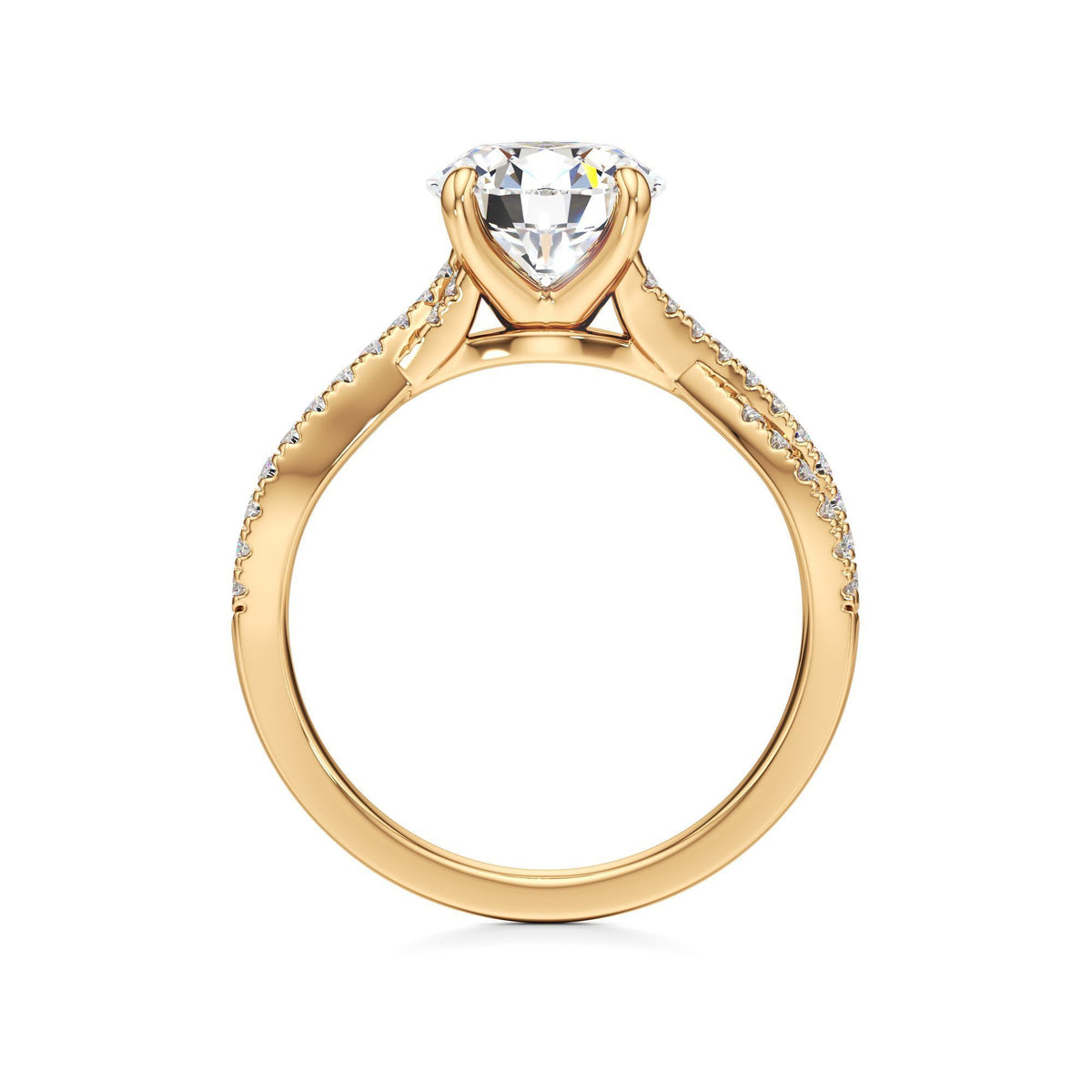 2ct Infinity Ring, IGI Certified Lab Grown Diamond, Twisted Pavé Solitaire 2ct Yellow Gold Round