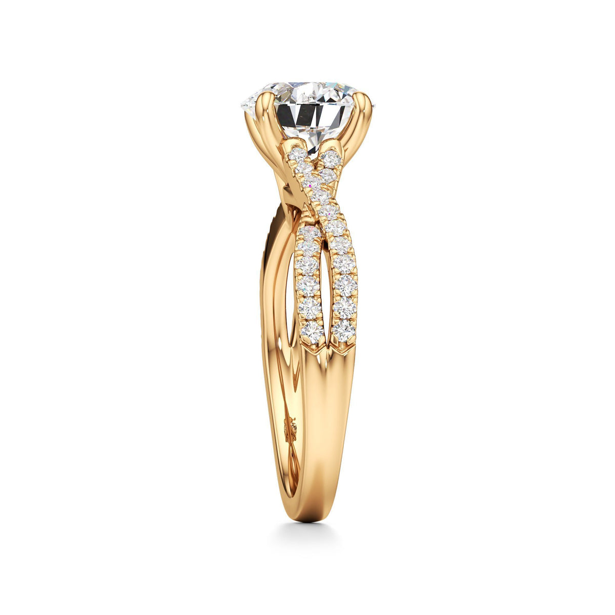 2ct Infinity Ring, IGI Certified Lab Grown Diamond, Twisted Pavé Solitaire 2ct Yellow Gold Round