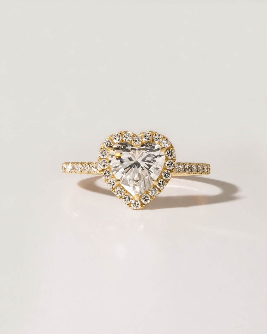 2ct Heart Halo Ring, IGI Certified Lab Grown Diamond, Diamond Pavé Band 2ct Yellow Gold