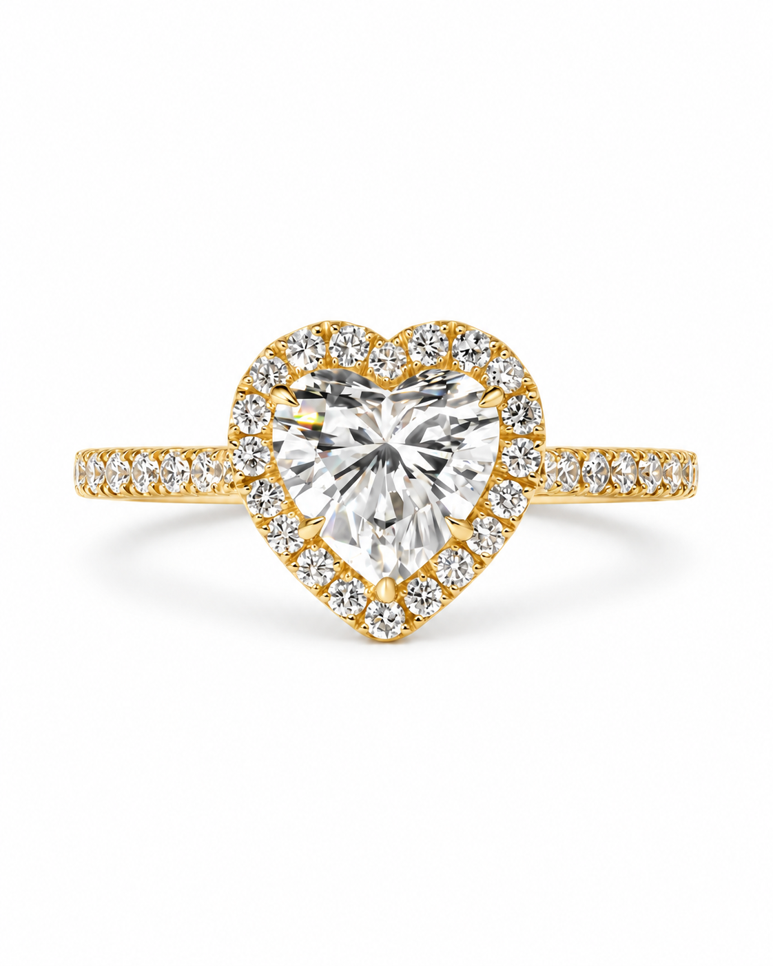 2ct Heart Halo Ring, IGI Certified Lab Grown Diamond, Diamond Pavé Band 2ct Yellow Gold