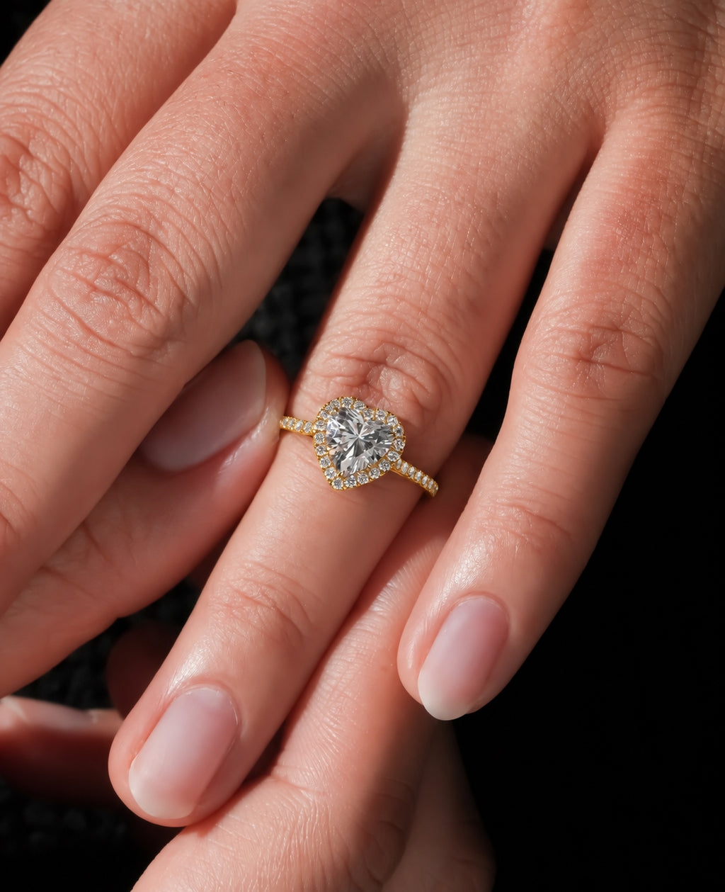 2ct Heart Halo Ring, IGI Certified Lab Grown Diamond, Diamond Pavé Band 2ct Yellow Gold