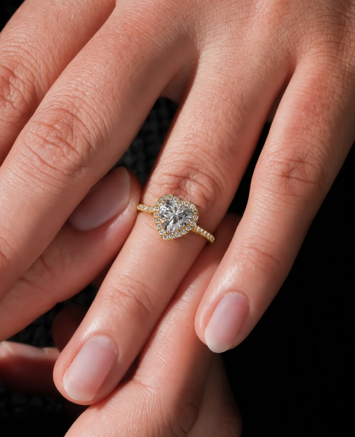 2ct Heart Halo Ring, IGI Certified Lab Grown Diamond, Diamond Pavé Band 2ct Yellow Gold