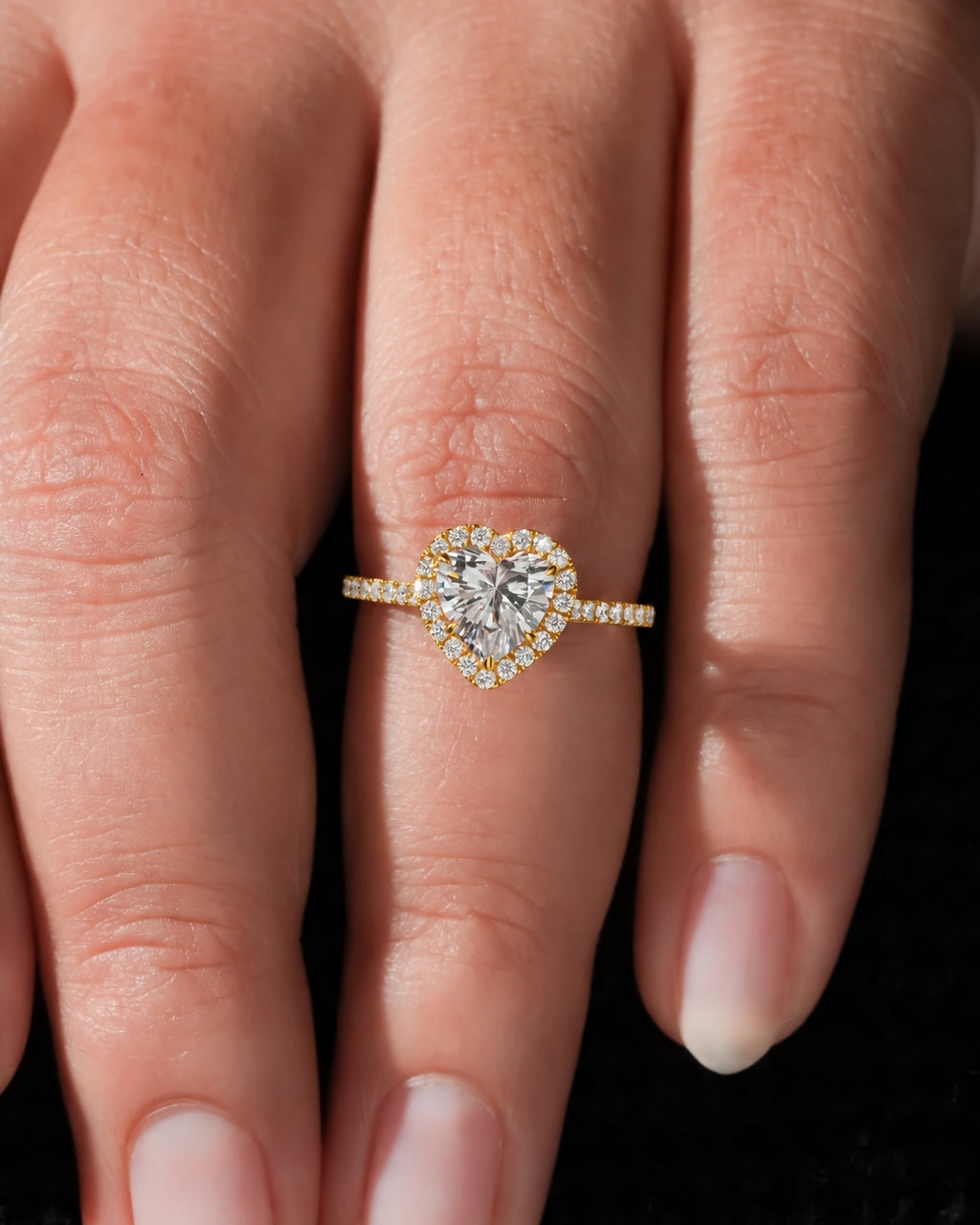 2ct Heart Halo Ring, IGI Certified Lab Grown Diamond, Diamond Pavé Band 2ct Yellow Gold