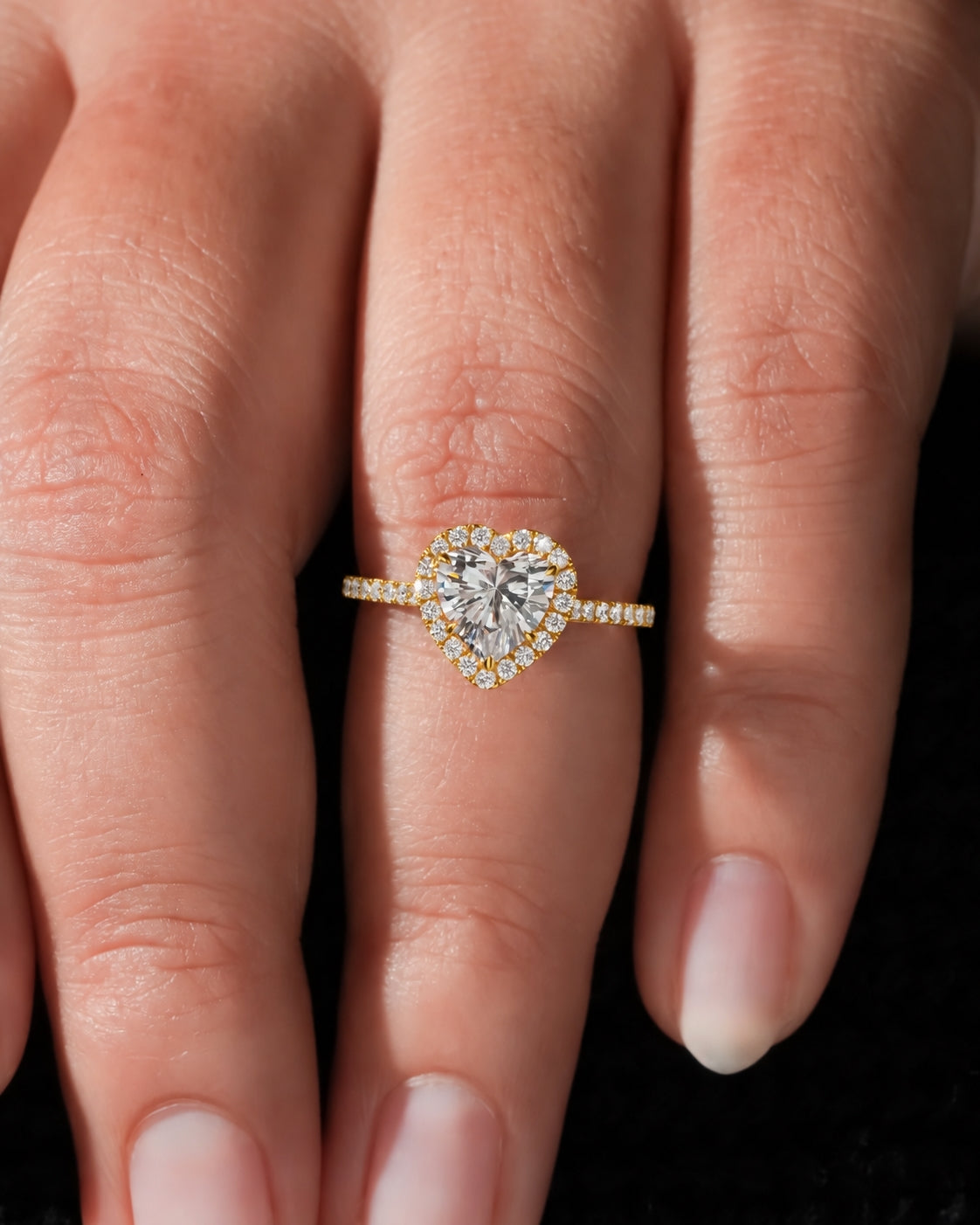 2ct Heart Halo Ring, IGI Certified Lab Grown Diamond, Diamond Pavé Band 2ct Yellow Gold