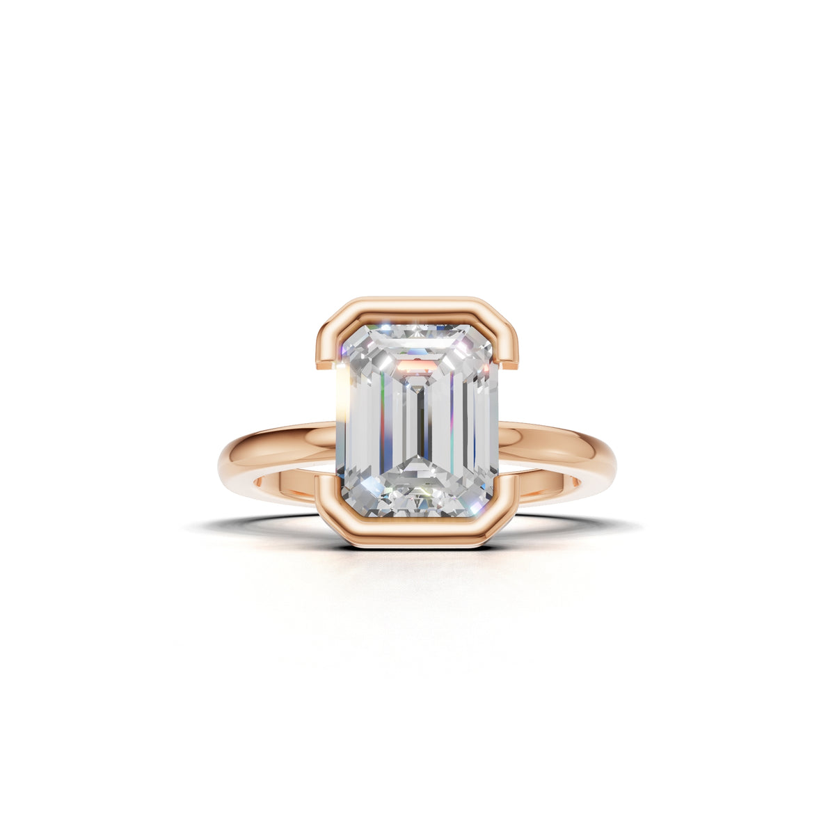 3 ct Lab Diamond Half-Bezel Ring, IGI Certified Lab Grown Diamond, Yellow Gold Solitaire 3ct Rose Gold Emerald