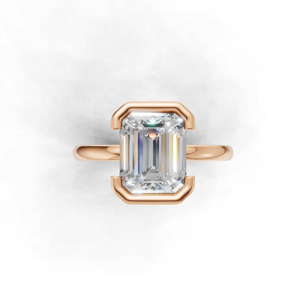 3 ct Lab Diamond Half-Bezel Ring, IGI Certified Lab Grown Diamond, Yellow Gold Solitaire 3ct Rose Gold Emerald