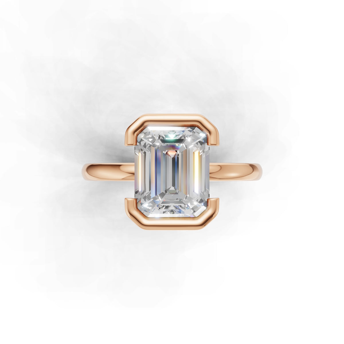 3 ct Lab Diamond Half-Bezel Ring, IGI Certified Lab Grown Diamond, Yellow Gold Solitaire 3ct Rose Gold Emerald