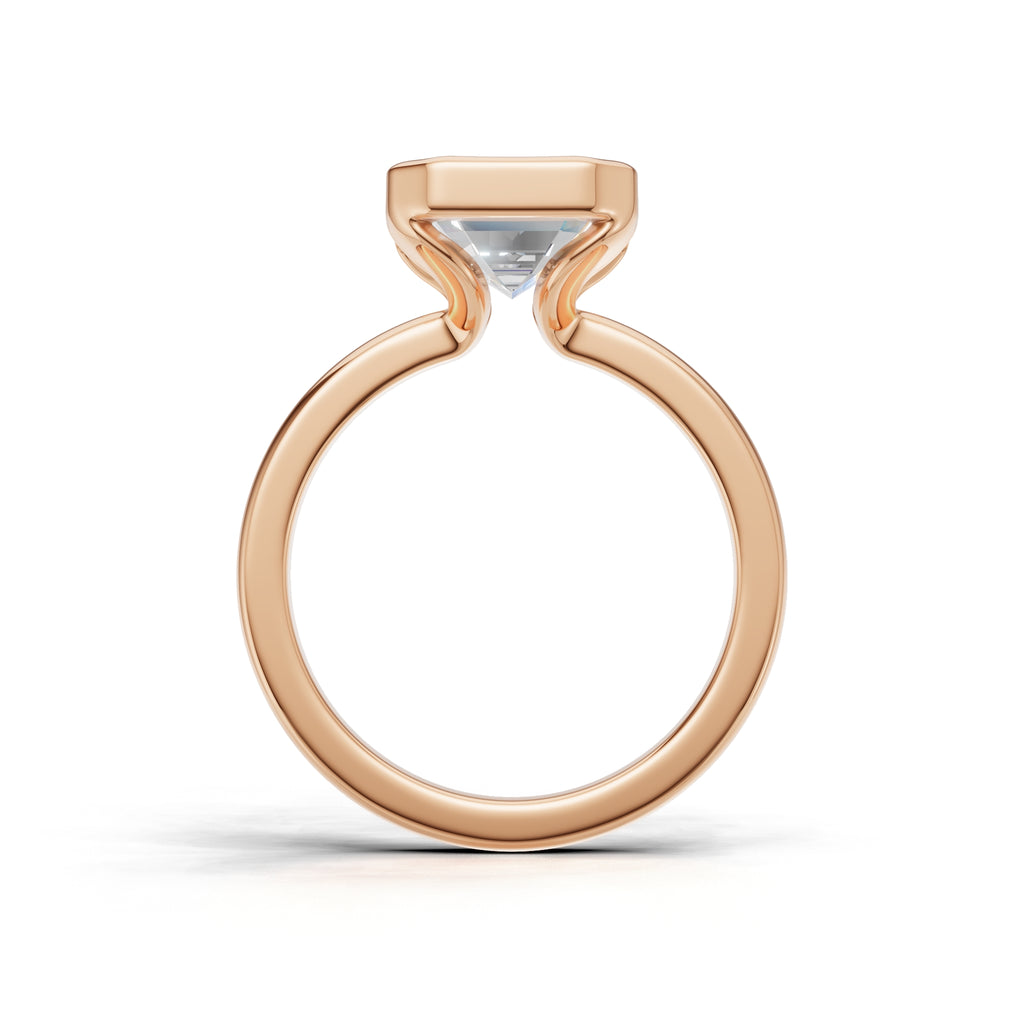 3 ct Lab Diamond Half-Bezel Ring, IGI Certified Lab Grown Diamond, Yellow Gold Solitaire 3ct Rose Gold Emerald