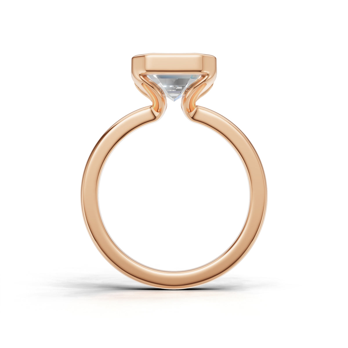 3 ct Lab Diamond Half-Bezel Ring, IGI Certified Lab Grown Diamond, Yellow Gold Solitaire 3ct Rose Gold Emerald