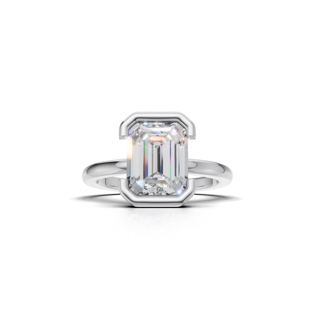 3 ct Lab Diamond Half-Bezel Ring, IGI Certified Lab Grown Diamond, Yellow Gold Solitaire 3ct White Gold Emerald