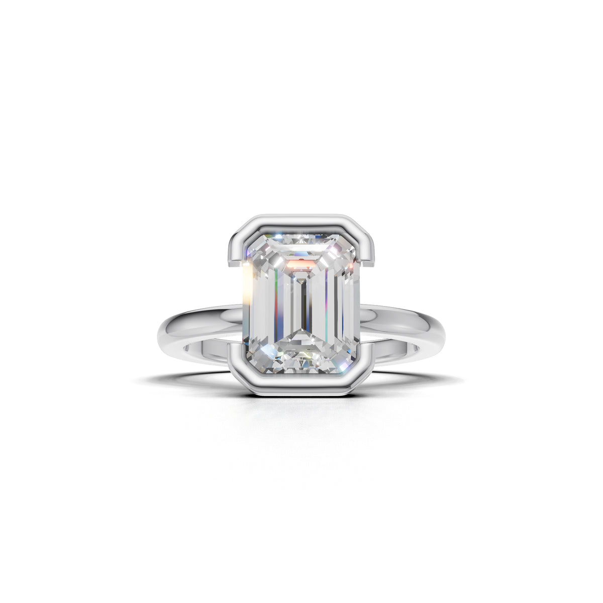 3 ct Lab Diamond Half-Bezel Ring, IGI Certified Lab Grown Diamond, Yellow Gold Solitaire 3ct White Gold Emerald
