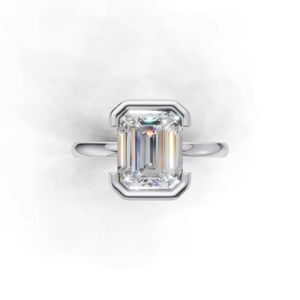 3 ct Lab Diamond Half-Bezel Ring, IGI Certified Lab Grown Diamond, Yellow Gold Solitaire 3ct White Gold Emerald