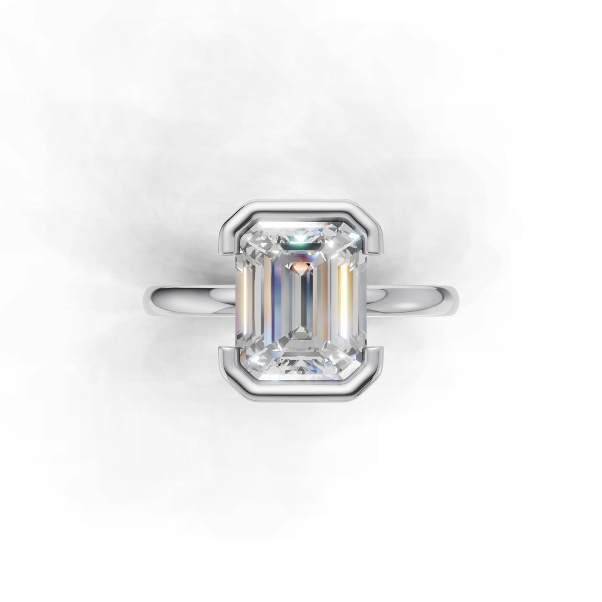 3 ct Lab Diamond Half-Bezel Ring, IGI Certified Lab Grown Diamond, Yellow Gold Solitaire 3ct White Gold Emerald