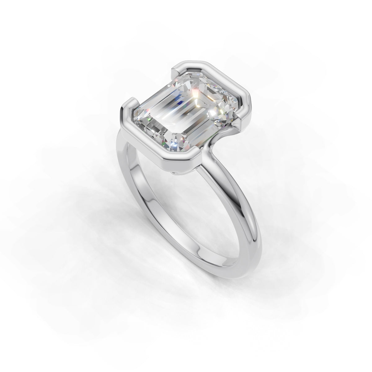 3 ct Lab Diamond Half-Bezel Ring, IGI Certified Lab Grown Diamond, Yellow Gold Solitaire 3ct White Gold Emerald