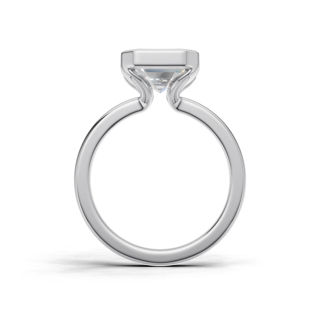 3 ct Lab Diamond Half-Bezel Ring, IGI Certified Lab Grown Diamond, Yellow Gold Solitaire 3ct White Gold Emerald