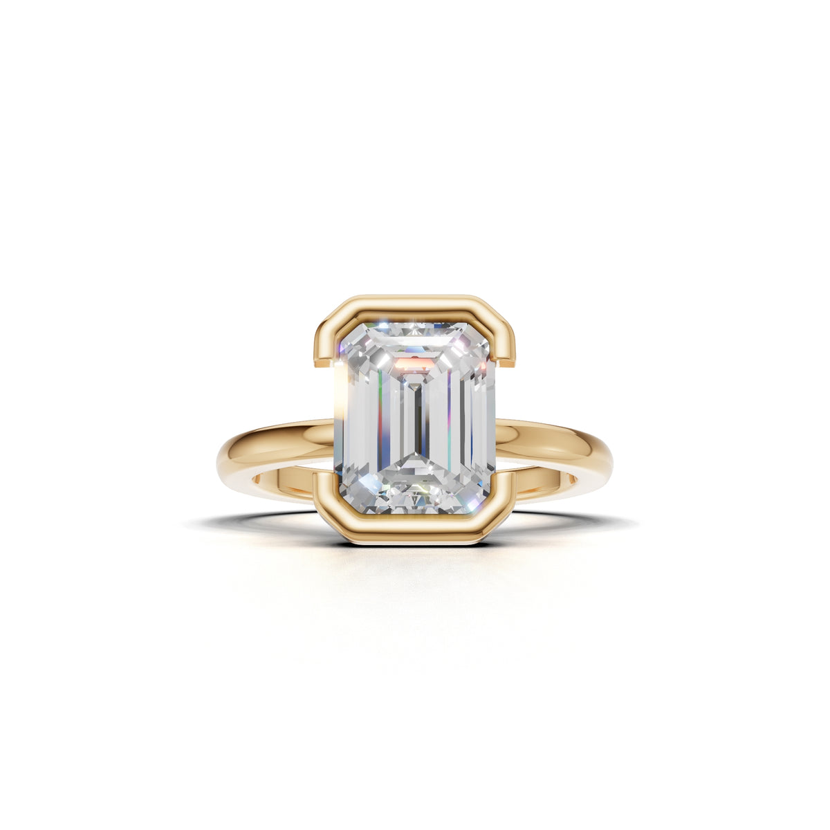 3 ct Lab Diamond Half-Bezel Ring, IGI Certified Lab Grown Diamond, Yellow Gold Solitaire 3ct Yellow Gold Emerald