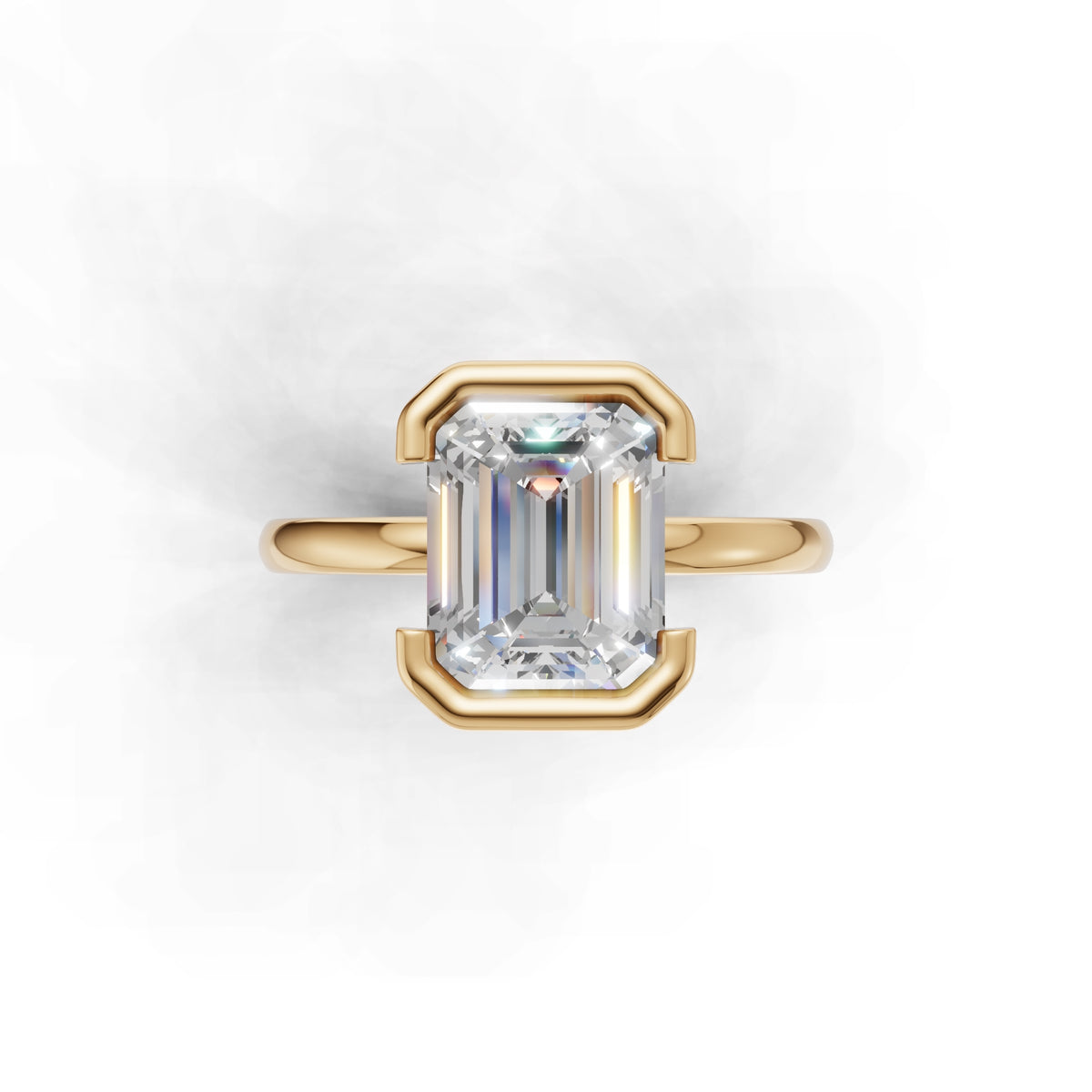 3 ct Lab Diamond Half-Bezel Ring, IGI Certified Lab Grown Diamond, Yellow Gold Solitaire 3ct Yellow Gold Emerald