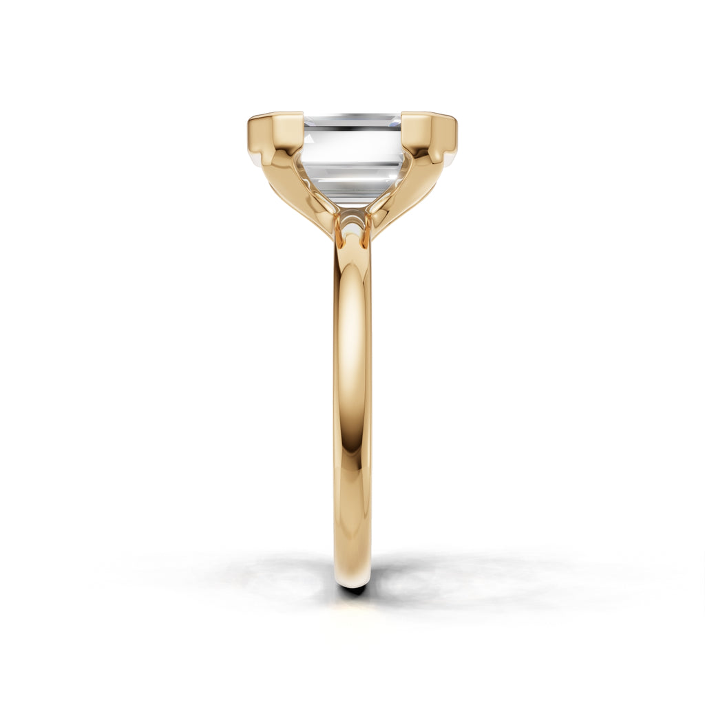 3 ct Lab Diamond Half-Bezel Ring, IGI Certified Lab Grown Diamond, Yellow Gold Solitaire 3ct Yellow Gold Emerald