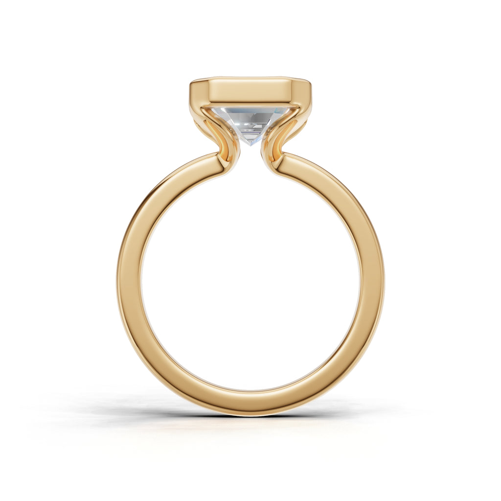 3 ct Lab Diamond Half-Bezel Ring, IGI Certified Lab Grown Diamond, Yellow Gold Solitaire 3ct Yellow Gold Emerald