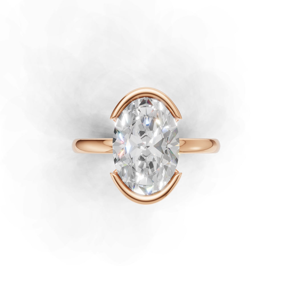 3 ct Lab Diamond Half-Bezel Ring, IGI Certified Lab Grown Diamond, Yellow Gold Solitaire 3ct Rose Gold Oval