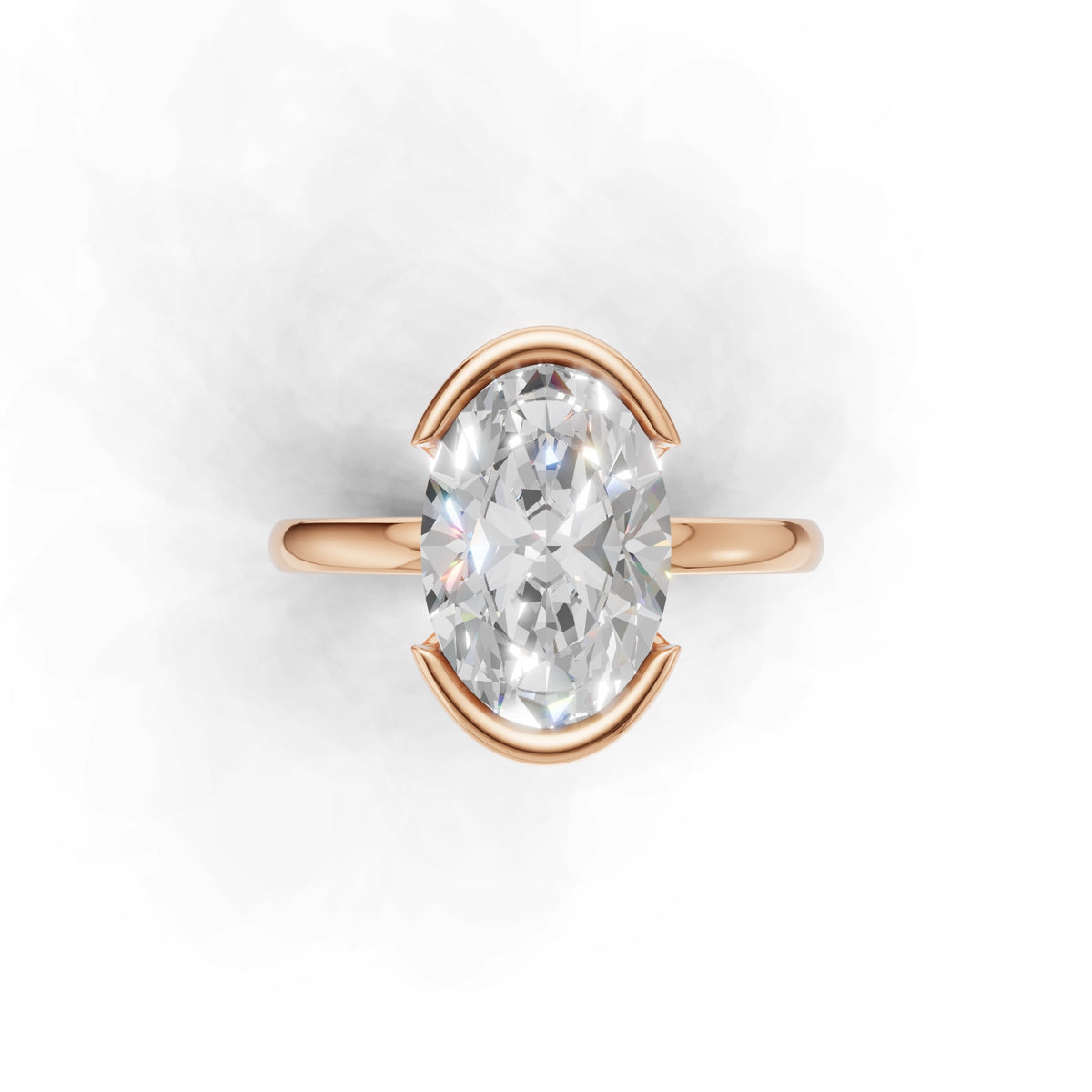 3 ct Lab Diamond Half-Bezel Ring, IGI Certified Lab Grown Diamond, Yellow Gold Solitaire 3ct Rose Gold Oval