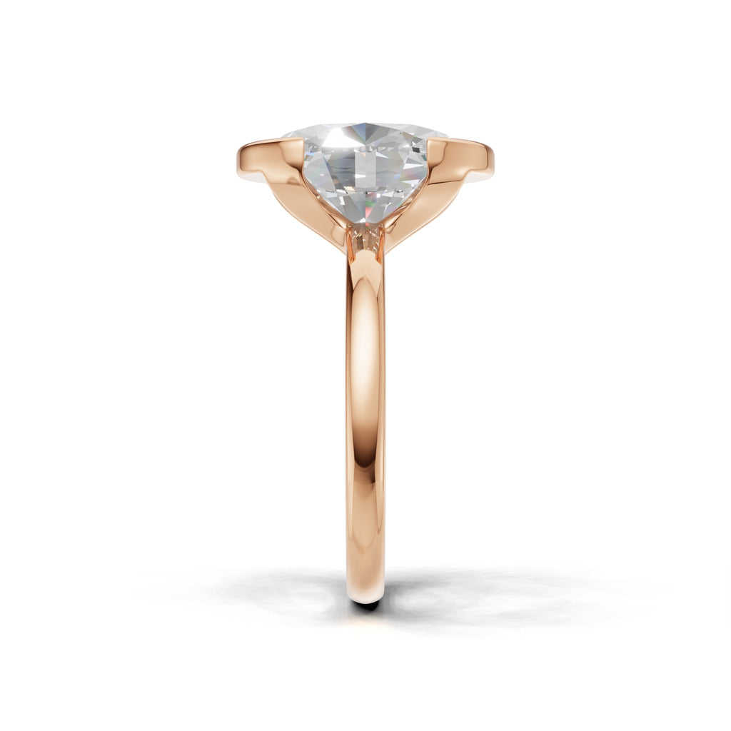 3 ct Lab Diamond Half-Bezel Ring, IGI Certified Lab Grown Diamond, Yellow Gold Solitaire 3ct Rose Gold Oval