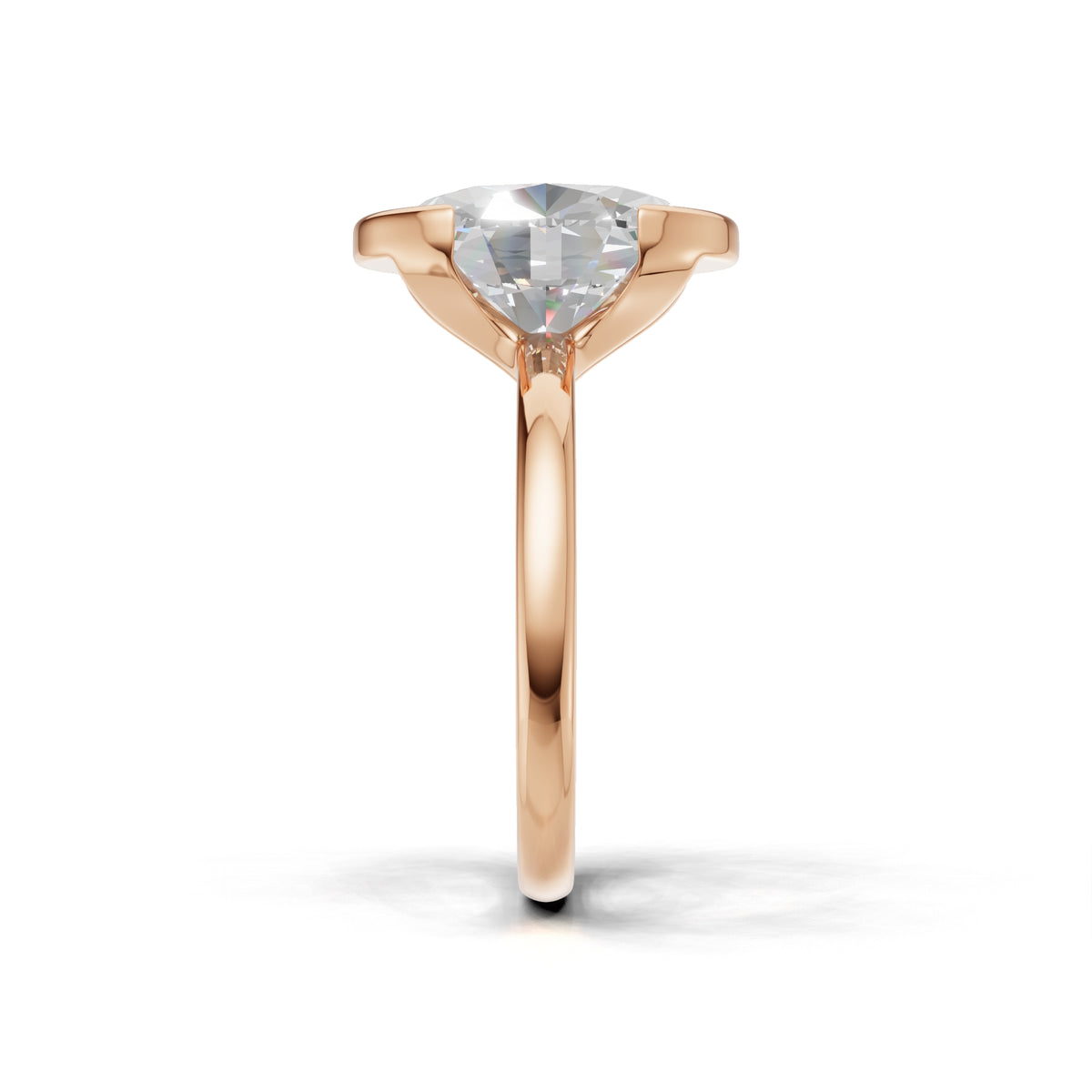 3 ct Lab Diamond Half-Bezel Ring, IGI Certified Lab Grown Diamond, Yellow Gold Solitaire 3ct Rose Gold Oval