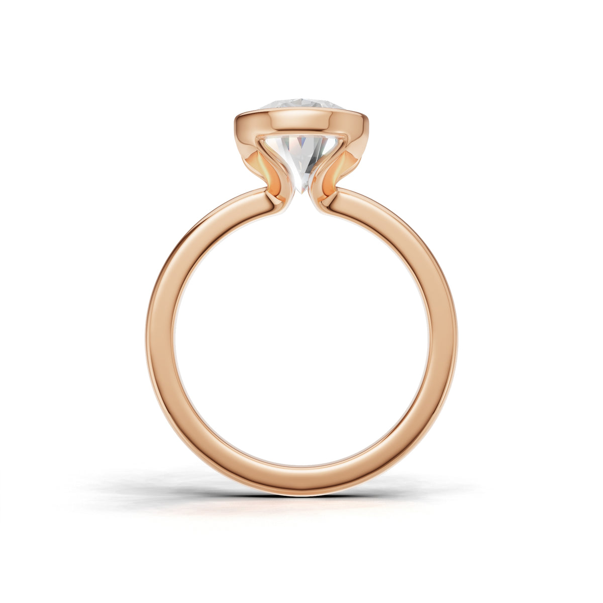 3 ct Lab Diamond Half-Bezel Ring, IGI Certified Lab Grown Diamond, Yellow Gold Solitaire 3ct Rose Gold Oval