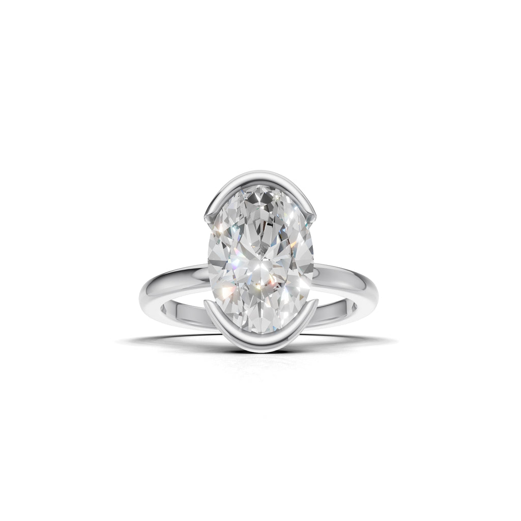 3 ct Lab Diamond Half-Bezel Ring, IGI Certified Lab Grown Diamond, Yellow Gold Solitaire 3ct White Gold Oval