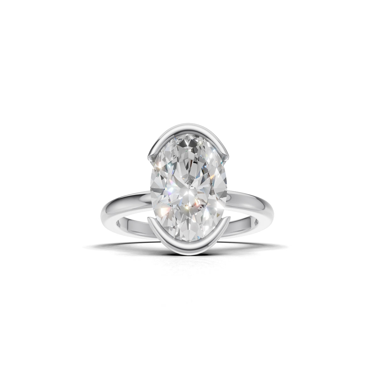3 ct Lab Diamond Half-Bezel Ring, IGI Certified Lab Grown Diamond, Yellow Gold Solitaire 3ct White Gold Oval
